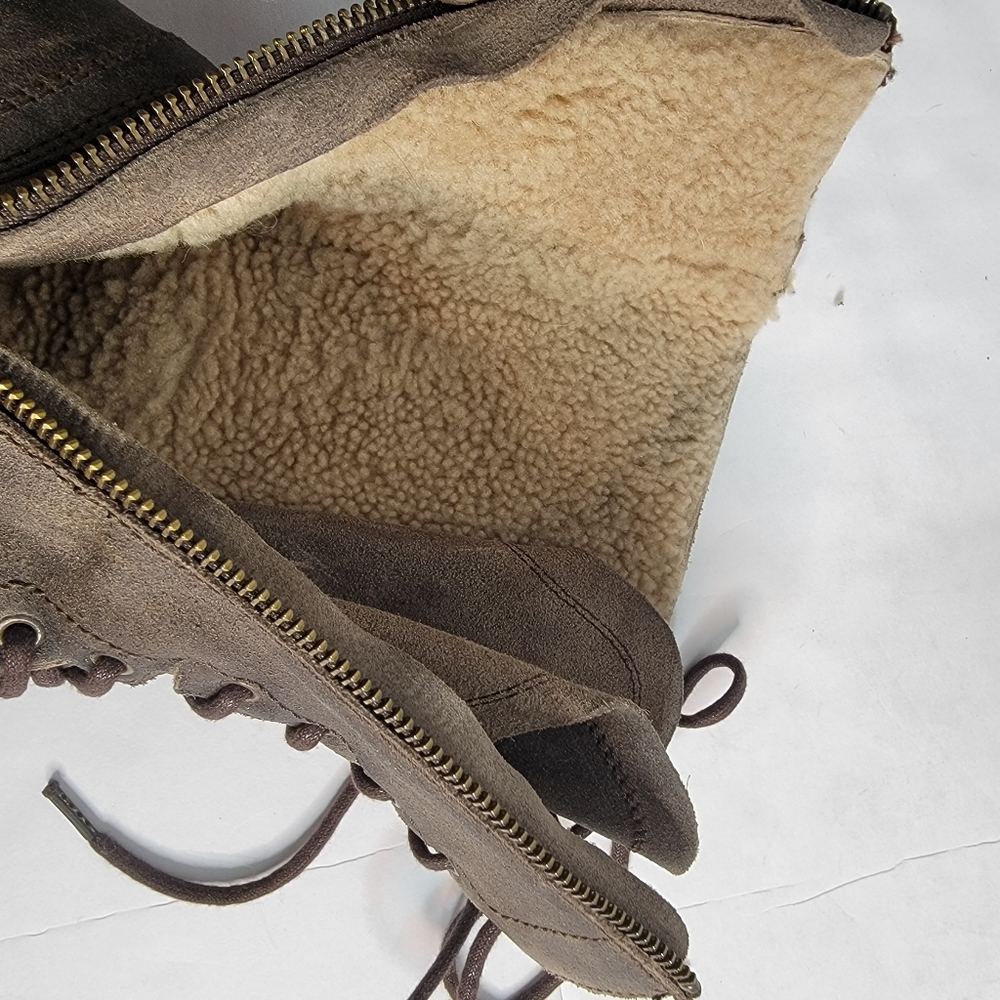 Allsaints 38/8 Distressed Military Combat Boots Leather Suede Faux Fur Lined - Picture 7 of 10